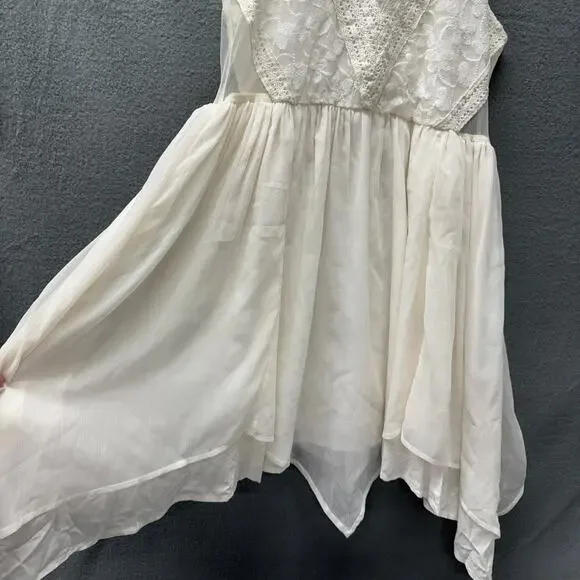 Abercrombie & Fitch Dress Womens Large Cream White Lace Floral Chiffon Midi - Picture 6 of 10